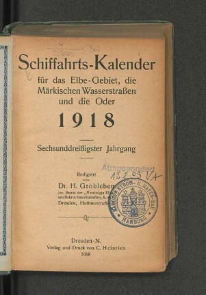 36.1918: Schiffahrts-Kalender für das Elbe-Gebiet und die Märkischen Wasserstrassen