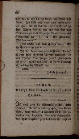 Abschrift. George Cumberland an Paracelsus Holman. - Miß Lamounde an Fräulein Thurl.
