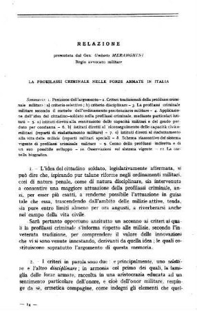 209-234, Relazione: La profilassi criminale nelle forze armate in Italia