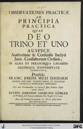 Observationes Practicae Ad Principia Practica