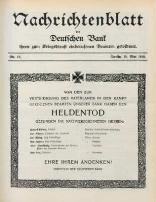 15.1915: Nachrichtenblatt der Deutschen Bank