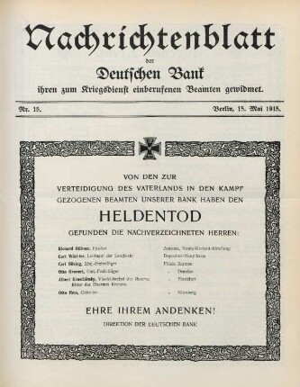 15.1915: Nachrichtenblatt der Deutschen Bank