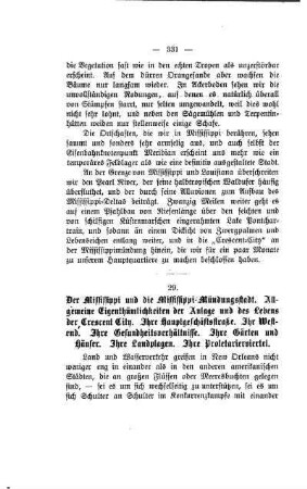 29. Der Mississippi und die Mississippi-Mündungsstadt. Allgemeine Eigenthümlichkeiten der Anlage und des Lebens der Crescent City. Ihre Hauptgeschäftsstraße. Ihr Westend. Ihre Gesundheitsverhältnisse. Ihre Gärten und Häuser. Ihre Landpla