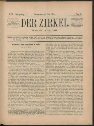 Nr. 7. Wien, am 15. Juli 1884.