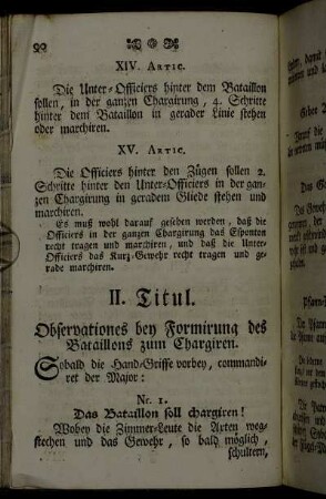 II. Titul. Observationes bey Formirung des Bataillons zum Chargiren.