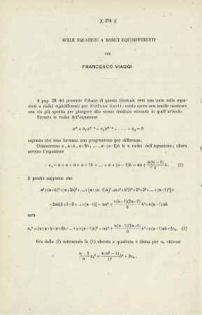 Sulle equazioni a radici equidifferenti.