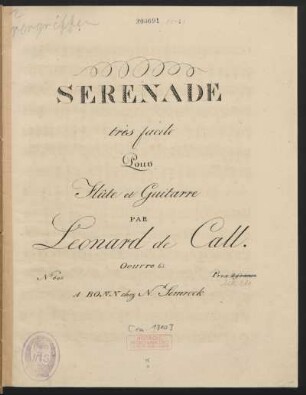 Serenade très facile Pour Flûte et Guitarre : Oeuvre 65.
