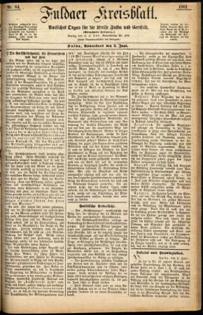 Erste Ausgabe vom Samstag, den 03. Juni 1882.