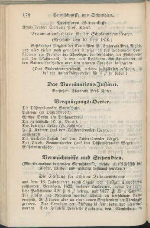 Das Vaccinations-Institut. Vergnügungs-Oerter. Vermächtnisse und Stipendien.