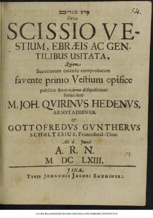 ... Sive Scissio Vestium, Ebraeis Ac Gentilibus Usitata