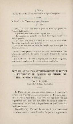 Note sur l'application de transformations de contact a l'intégration des équations aux dérivées partielles du second ordre.