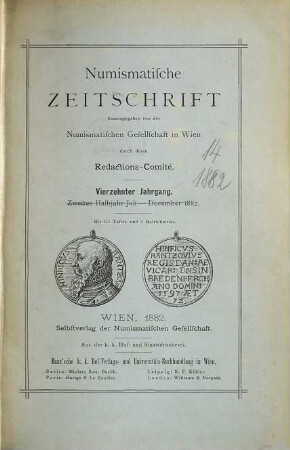 Numismatische Zeitschrift. 14. 1882
