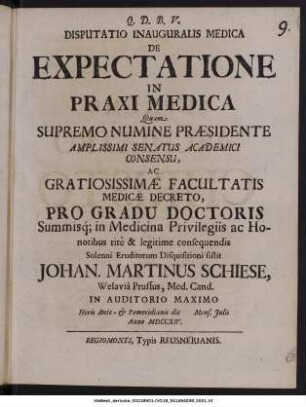 Disputatio Inauguralis Medica De Expectatione In Praxi Medica