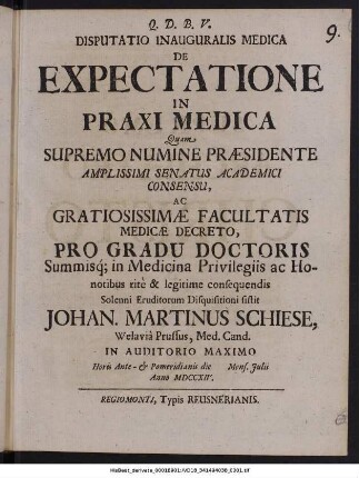 Disputatio Inauguralis Medica De Expectatione In Praxi Medica