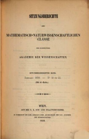 Sitzungsberichte der Mathematisch-Naturwissenschaftlichen Classe der Kaiserlichen Akademie der Wissenschaften. 31. 1858