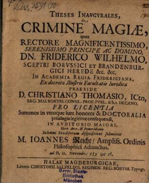 Theses Inavgvrales, de Crimine Magiae