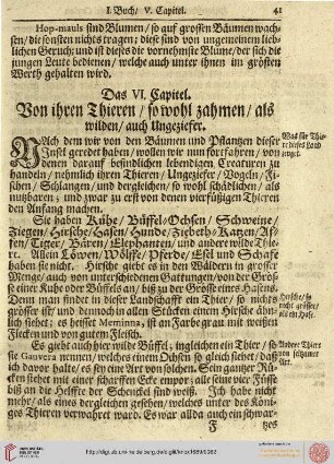 I.VI: Von ihren Thieren/sowohl zahmen/als wilden/auch Ungeziefer