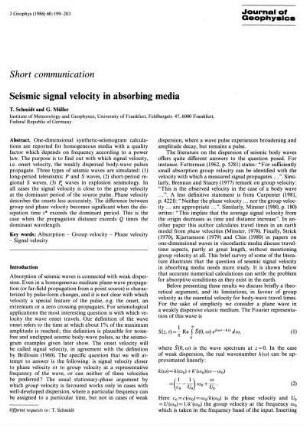 Seismic signal velocity in absorbing media