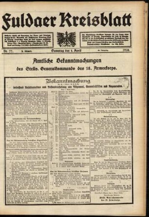 Dritte Ausgabe vom Samstag, den 01. April 1916.