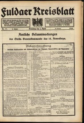 Dritte Ausgabe vom Samstag, den 01. April 1916.