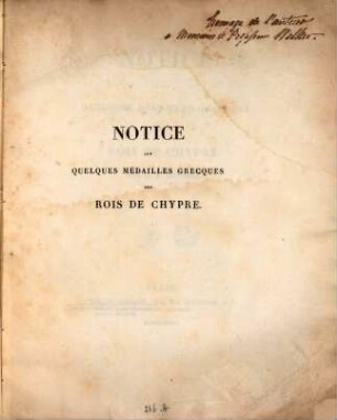 Notice sur quelques médailles grecques des rois de Chypre