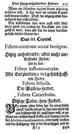 Das III. Capitel. Febres continuæ benignæ. Hitzig anhaltende/ aber nicht ansteckende Fieber/ [...]