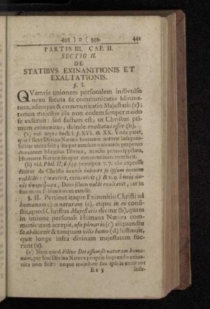 Partis III. Cap. II. Sectio II. De Statibvs Exinanitionis Et Exaltationis.