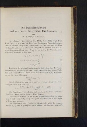 Die Dampfdruckformel und das Gesetz des geraden Druchmessers
