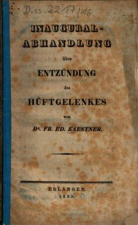 Inaugural-Abhandlung über Entzündung des Hüftgelenkes