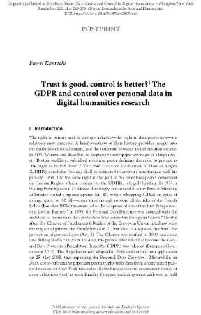 Trust is good, control is better? The GDPR and control over personal data in digital humanities research