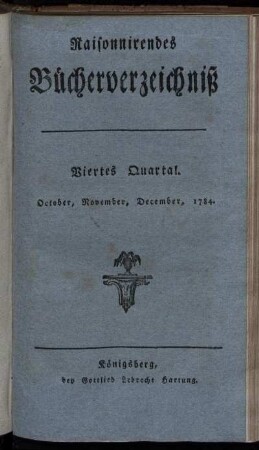 Viertes Quartal. October, November, December, 1784.