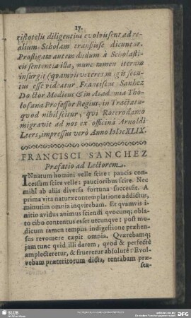 Francisci Sanchez Praefatio ad Lectorem