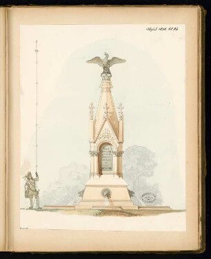 Gefallenendenkmal, Mühlhausen Monatskonkurrenz August 1878: Aufriss Vorderansicht; Maßstabsleiste