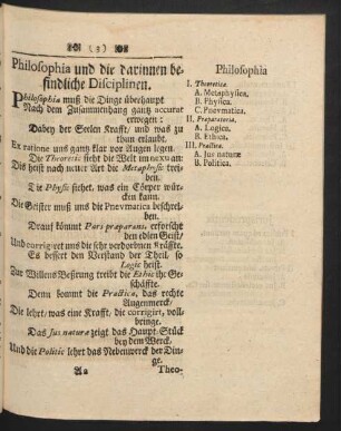 Philosophia und die darinnen befindliche Disciplinen.