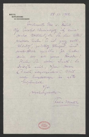 Brief an Karl Klindworth : 18.11.1902
