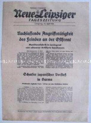 Extrablatt der "Neuen Leipziger Tageszeitung" zu sowjetischen Gegenangriffen und zum japanischen Vorstoß auf Burma