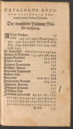 Catalogus Autorum Psalmorum Germanicorum ... = Der deutschen Psalmen Meister erzehlung.