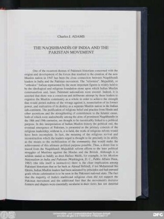 Charles J. Adams The Naqshbandīs Of India And The Pakistan Movement