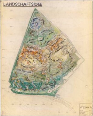 Hansjakob, Gottfried; Frankfurt am Main; Frankfurter Zoo - Landschaftsidee, Topographie (Lageplan)
