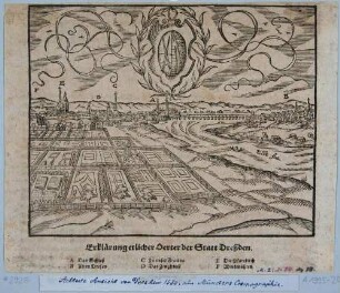 Ansicht von Dresden, Blick über die Gärten der Pirnaischen Vorstadt, aus: Münsters Cosmographia