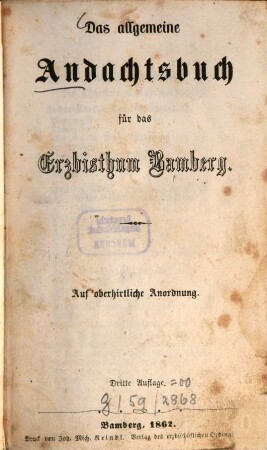 Das allgemeine Andachtsbuch für das Erzbisthum Bamberg