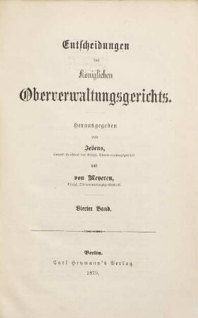 Entscheidungen des Preußischen Oberverwaltungsgerichts, 4. 1879