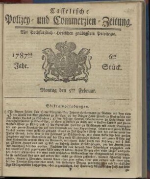 6tes Stueck, Montag den 5ten Februar. 1787