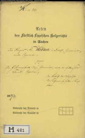 Hilker, Fr. in Lemgo gegen Justizmagistrat zu Lemgo - Verkauf des Wohnhauses des Kaufmanns Hilker in Lemgo