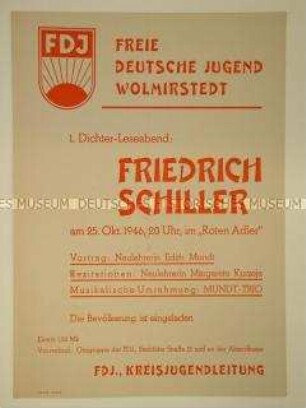 Maueranschlag der FDJ Wolmirstedt zu einem "Schiller-Abend"