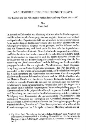Machtsicherung und Gegenoffensive : zur Entstehung des Arbeitgeber-Verbandes Hamburg-Altona 1888 - 1890