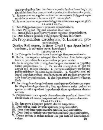 De Proprietatibus Circulorum, & Linearum proportionalium.