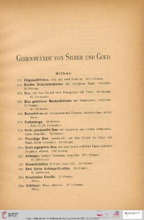 Gegenstände von Silber und Gold (Nr. 212 - 244)