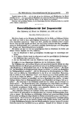 Kameradschaftsunterricht statt Frageunterricht : eine Besinnung auf Grund der Richtlinien von 1938 und 1939