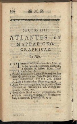 Sectio XIII. Atlantes Et Mappae Geographicae